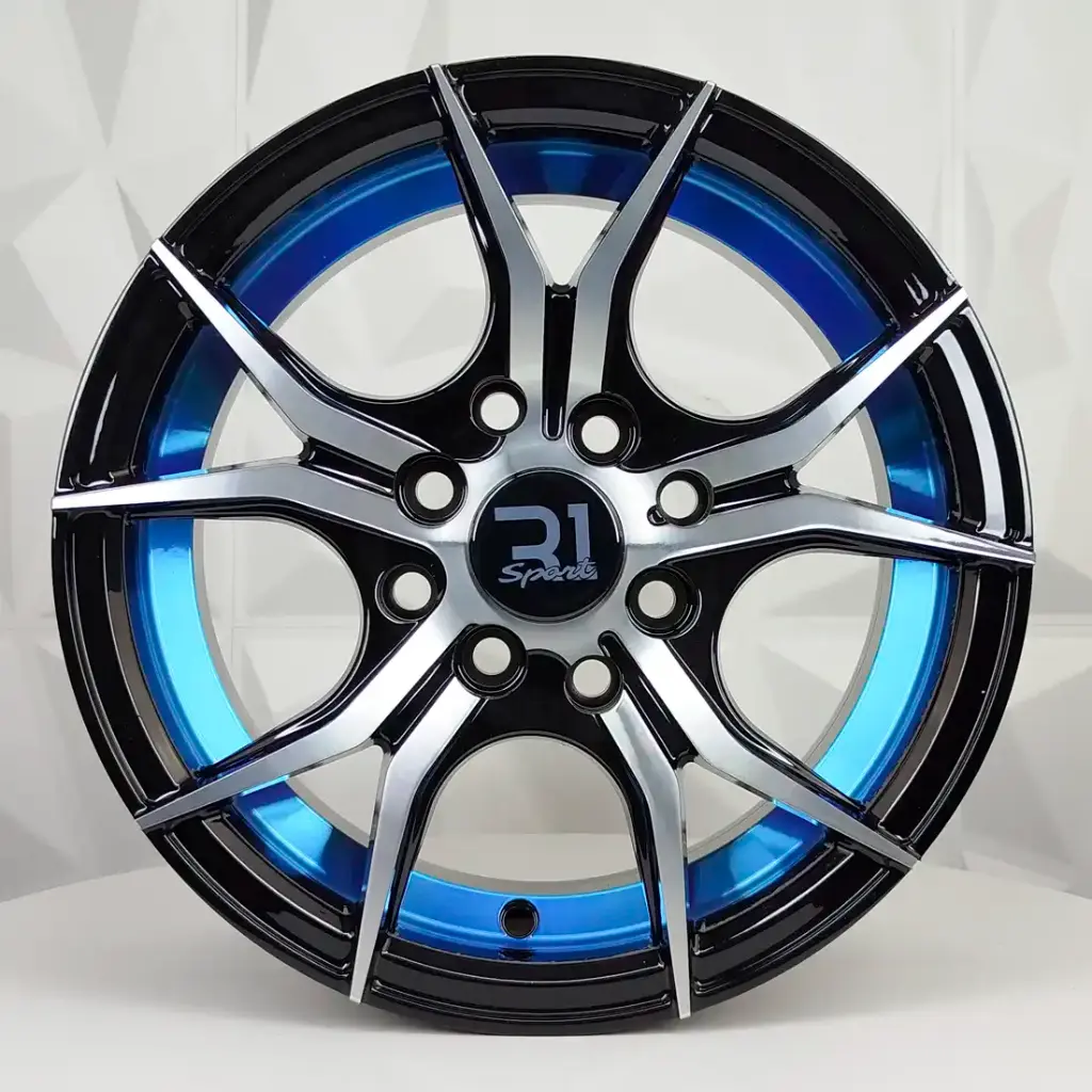 RIN 13X6 4-100/114.3 R1 SPORT QC5107 BLACK MACHINED FACE+UNDERCUT BLUE ET30 CB73.1