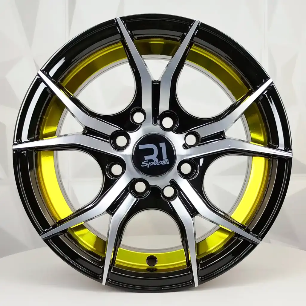 RIN 13X6 4-100/114.3 R1 SPORT QC5107 BLACK MACHINED FACE+UNDERCUT GOLD ET30 CB73.1