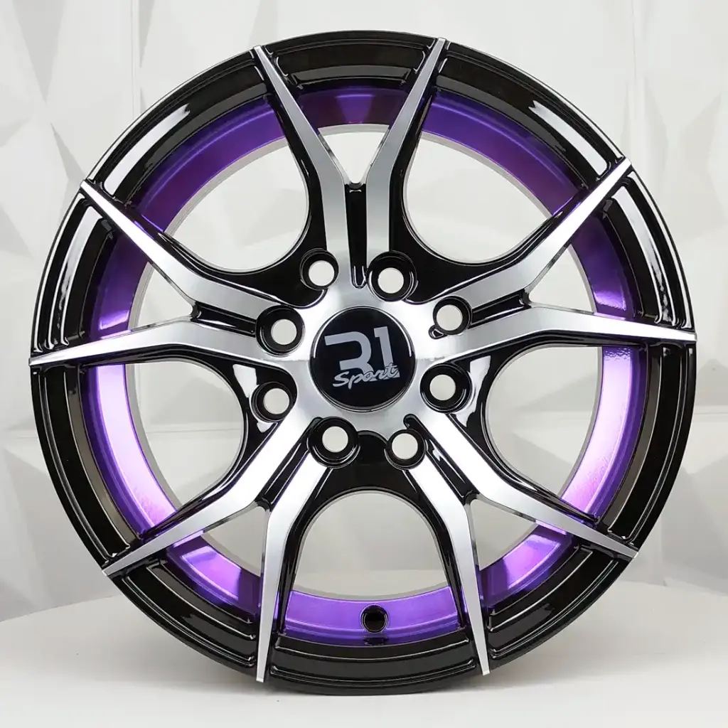RIN 13X6 4-100/114.3 R1 SPORT QC5107 BLACK MACHINED FACE+UNDERCUT PURPLE ET30 CB73.1