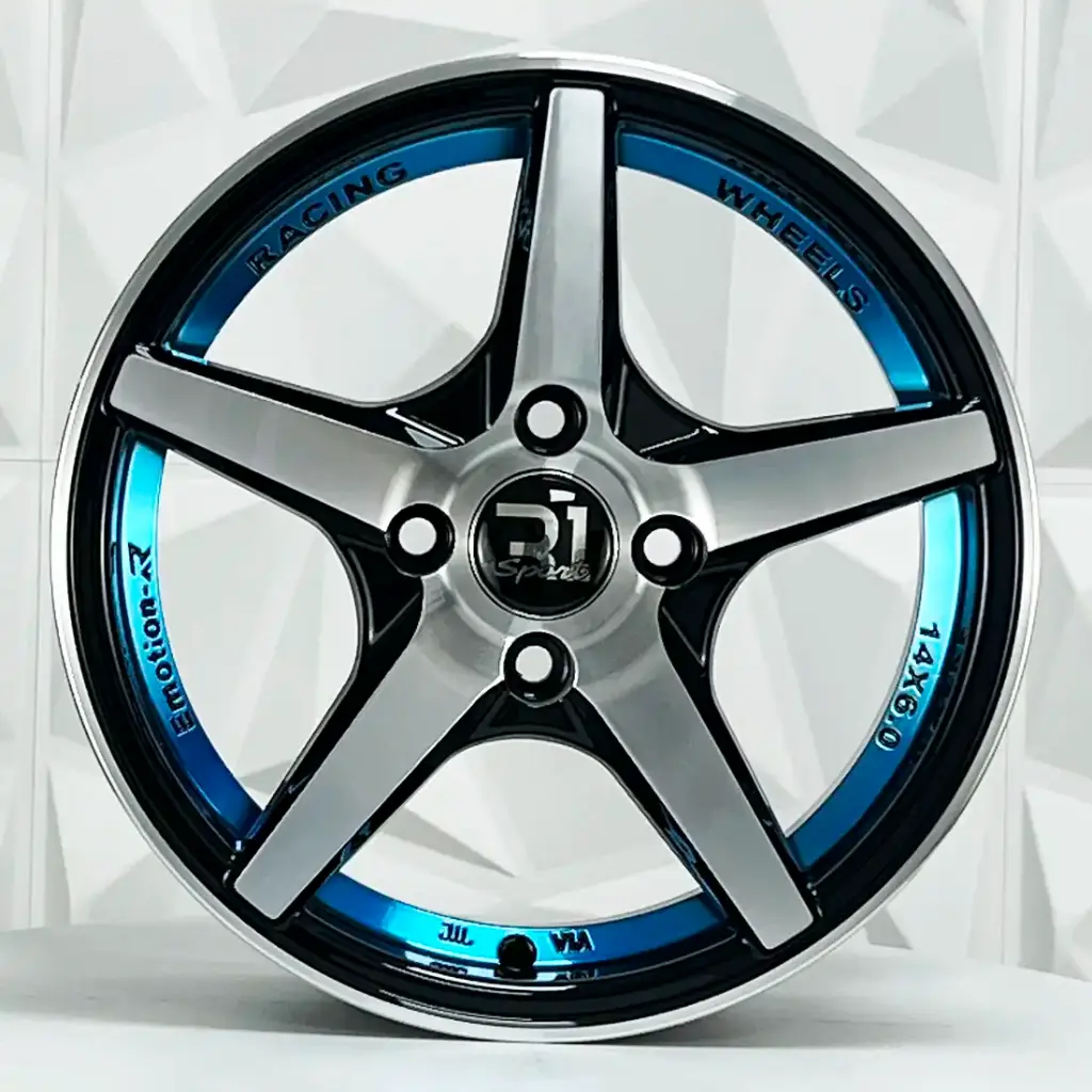 RIN 13X5.5 4-100/114.3 R1 SPORT QC5203 BLACK MACHINED FACE+UNDERCUT BLUE ET30 CB73.1