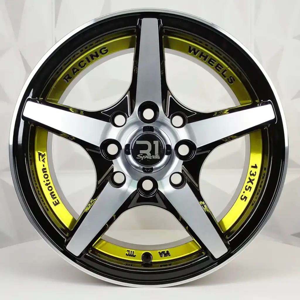 RIN 13X5.5 4-100/114.3 R1 SPORT QC5203 BLACK MACHINED FACE+UNDERCUT GOLD ET30 CB73.1