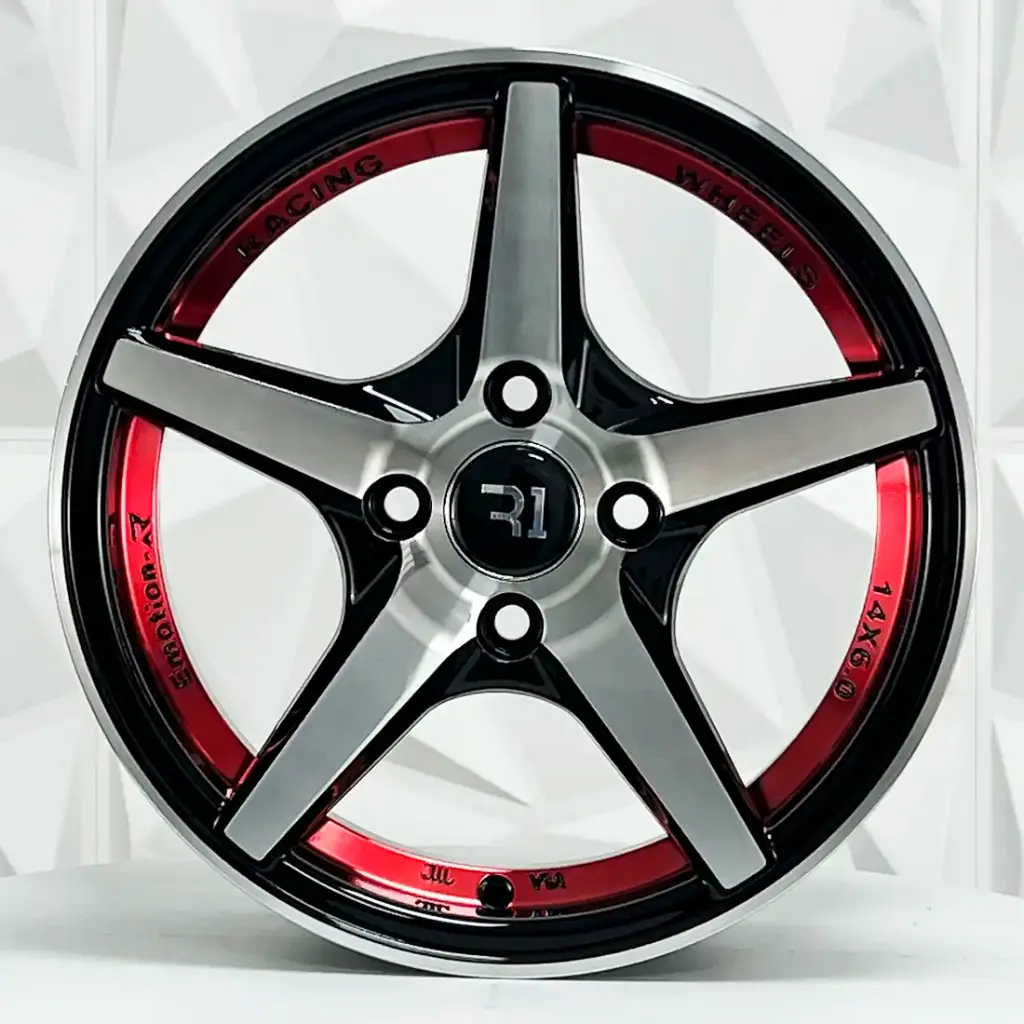 RIN 13X5.5 4-100/114.3 R1 SPORT QC5203 BLACK MACHINED FACE+UNDERCUT RED ET30 CB73.1