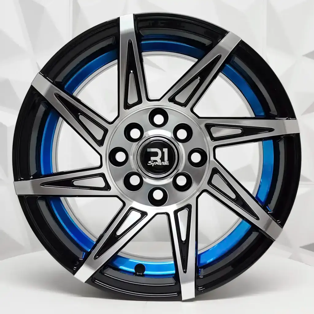 RIN 13X6 4-100/114.3 R1 SPORT QC2057 BLACK MACHINE FACE+UNDERCUT BLUE ET20 CB73.1