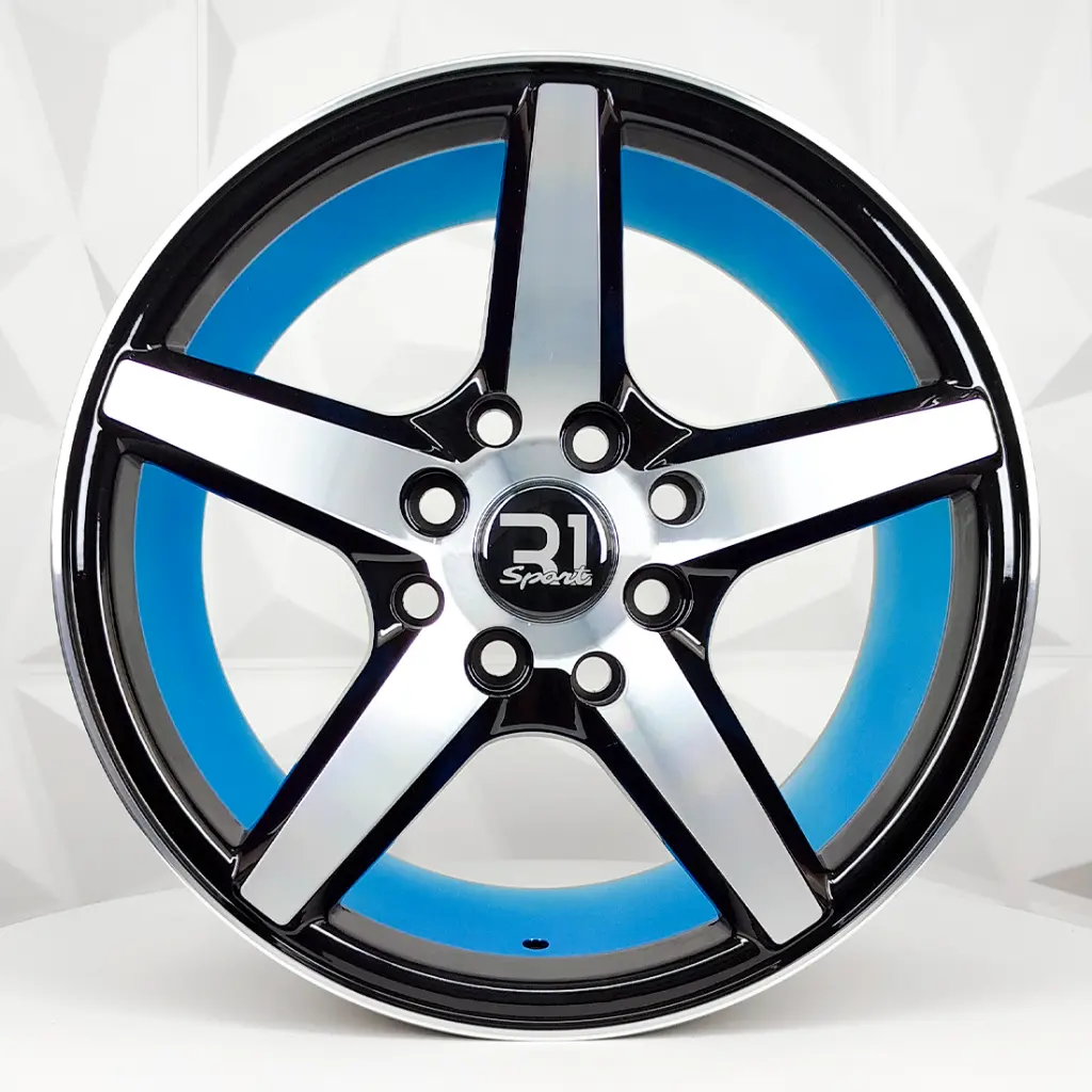 RIN 14X6 4-100/114.3 R1 SPORT QC5154 BLACK MACHINED FACE+INNER BLUE ET30 CB73.1