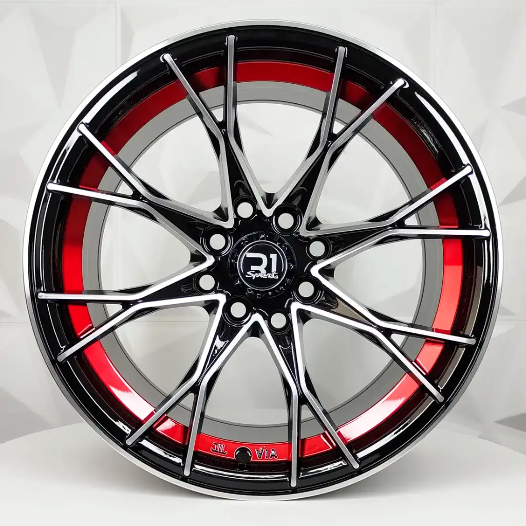 RIN 15X8 4-100/114.3 R1 SPORT DX820 BLACK MACHINE FACE RED UNDERCUT* ET15 CB73.1