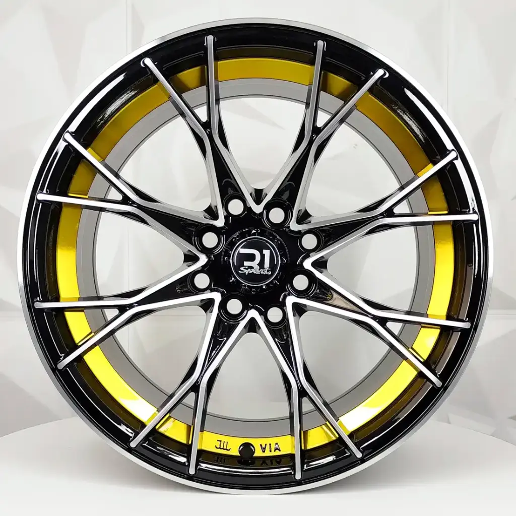 RIN 15X8 4-100/114.3 R1 SPORT DX820 BLACK MACHINE FACE GOLD UNDERCUT* ET15 CB73.1