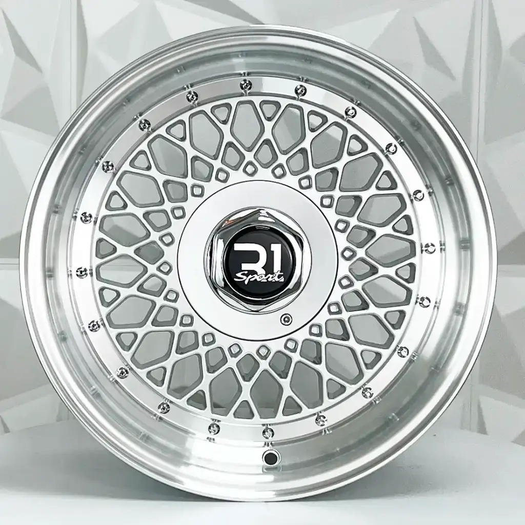 RIN 17X8 4-100/114.3 R1 SPORT DX163 SILVER MACHINE LIP CHROME RIVETS ET25 CB73.1