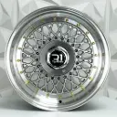 RIN 17X8 4-100/114.3 R1 SPORT DX163 HYPER BLACK MACHINE LIP GOLD RIVETS ET25 CB7