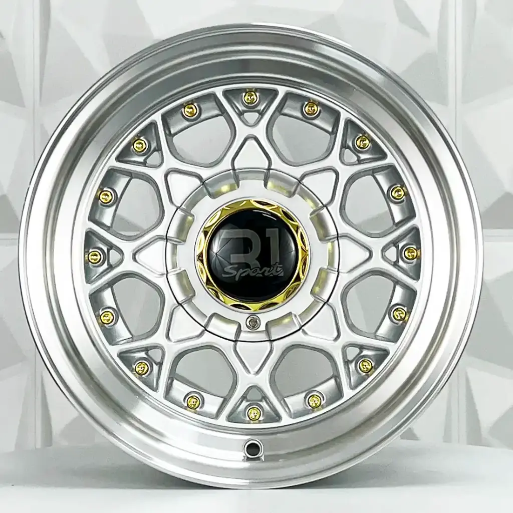 RIN 14X6.5 4-100/114.3 R1 SPORT L1880 SILVER MACHINE LIP GOLD RIVETS ET0 CB73.1