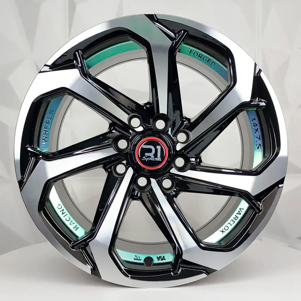 RIN 14X7.5 4-100/114.3 R1 SPORT 373 BLACK MACHINE AND GREEN UNDERCUT ET0 CB73.1