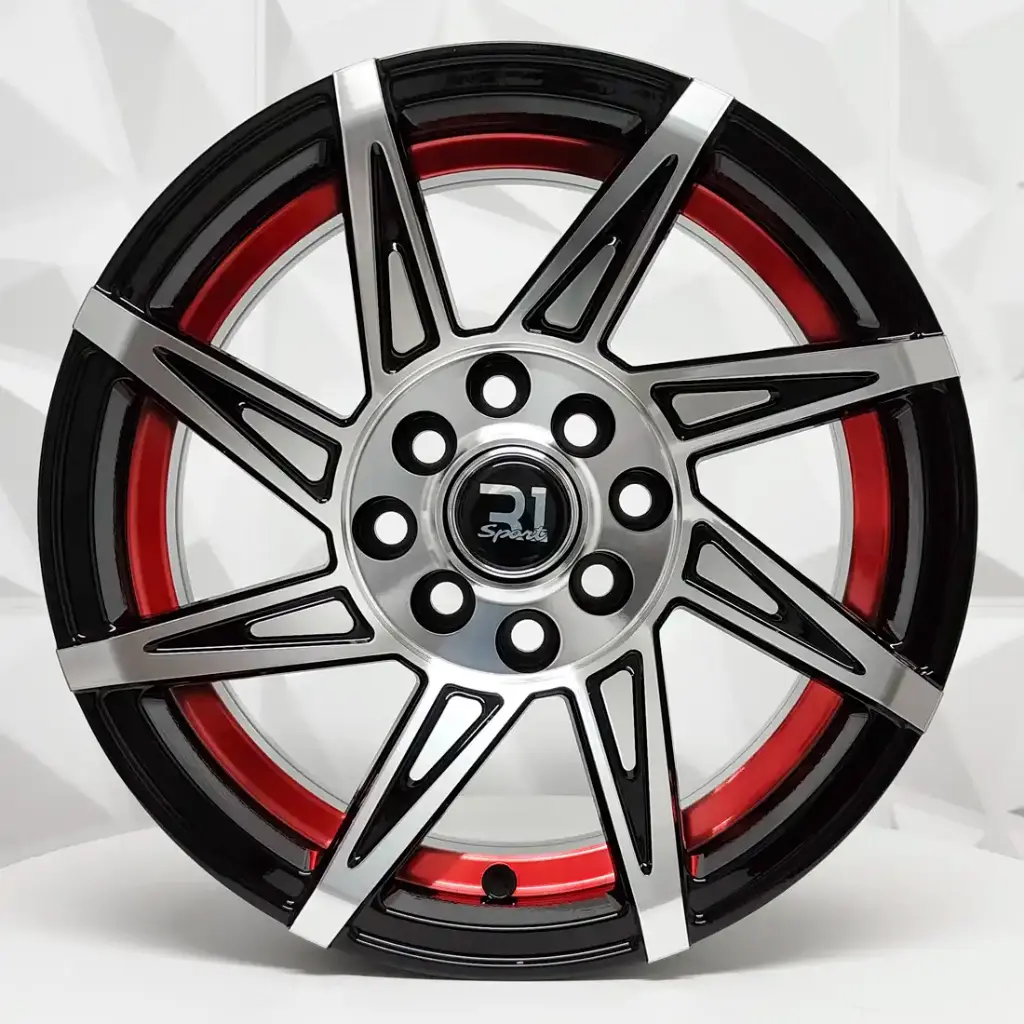 RIN 15X7 4-100/114.3 R1 SPORT QC2057 BLACK MACHINE FACE RED UNDERCUT* ET10 CB73.1