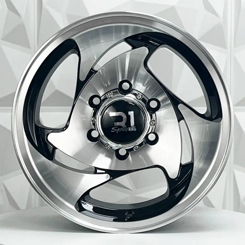 RIN 16X8 6-114.3 R1 SPORT 1070 BLACK MACHINE FACE MACHINE LIP ET-15 CB73.1