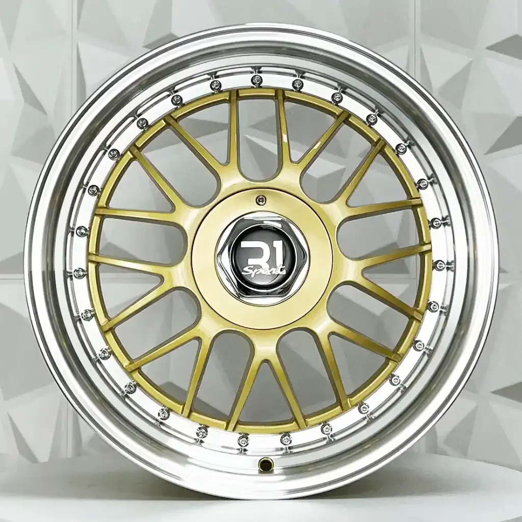 RIN 17X8 4-100/114.3 R1 SPORT 646 LIGHT GOLD MACHINE LIP CHROME RIVETS ET30 CB73