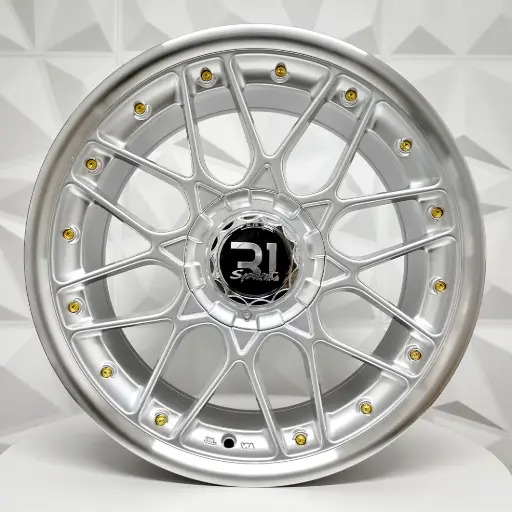 [176668] RIN 17X8.5 4-100/114.3 R1 SPORT V119 HYPER SILVER MACHINE LIP RIVETS GOLD ET15 CB73.1 