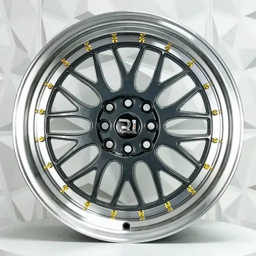 [170615F] RIN 17X8.5 4-100/114.3 R1 SPORT 7236F GUNMETAL MACHINE LIP GOLD RIVETS ET30 CB73.1 
