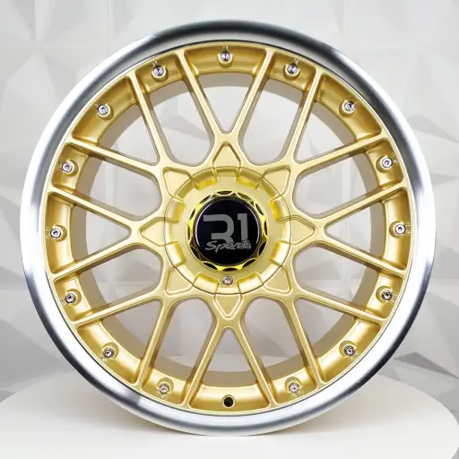 [172213F] RIN 17X7.5 4-100/114.3 R1 SPORT L1879 LIGH GOLD MACHINE LIP CHROME RIVETS ET30 CB73.1