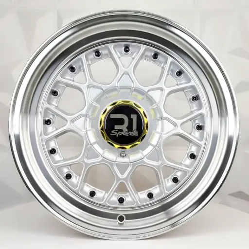 [172157F] RIN 17X7.5 4-100/114.3 R1 SPORT L1880 SILVER MACHINE LIP BLACK RIVETS ET10 CB73.