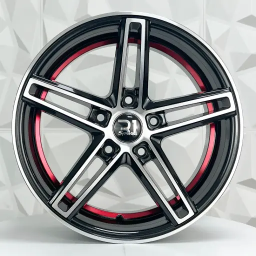 [179464] RIN 17X7.5 5-108 R1 SPORT 5053 BLACK MACHINE FACE+RED UNDERCUT ET30 CB73.1
