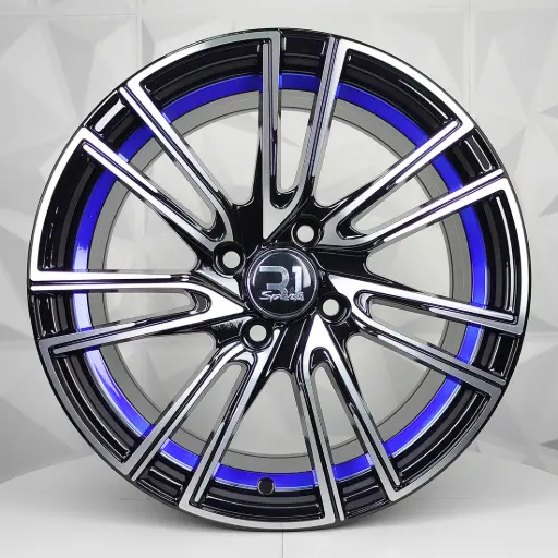 [158619] RIN 15X7 4-100 R1 SPORT RGW4502 BLACK MACHINE FACE + BLUE UNDERCUT  ET35 CB73.1