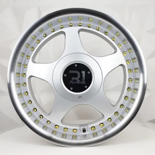 [156787F] RIN 15X7 4-100/114.3 R1 SPORT X091 SILVER MACHINE LIP GOLD RIVETS ET35 CB73.1