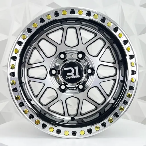 [164605] RIN 16X10 6-139.7 R1 SPORT QC1668 BLACK MACHINED FACE+MI+GOLD RIVETS ET-25 CB110