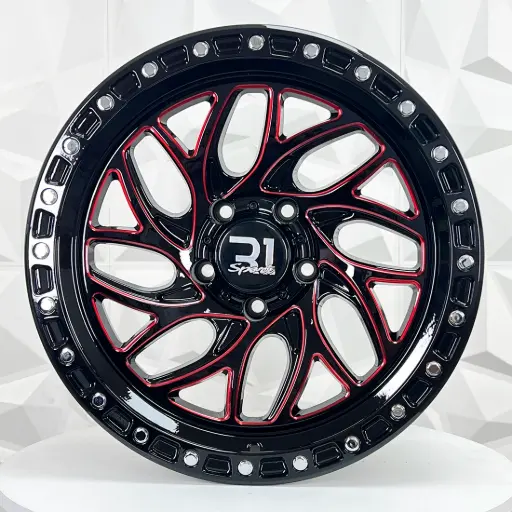 [184582] RIN 18X9 5-127 R1 SPORT QC1820 BLACK +MILLING RED+CHROME RIVETS ET0 CB83.1