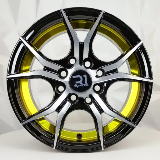 [134581] RIN 13X6 4-100/114.3 R1 SPORT QC5107 BLACK MACHINED FACE+UNDERCUT GOLD ET30 CB73.1