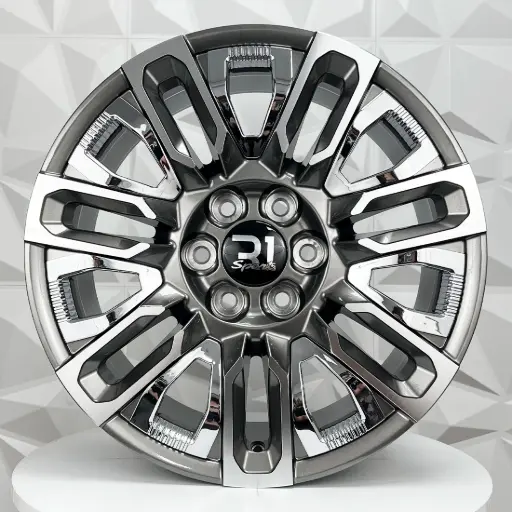 [229350] RIN 22X9 6-139.7 R1 SPORT 7037/7116 GUNMETAL MACHINE FACE INSERT CROME ET28 CB78.1