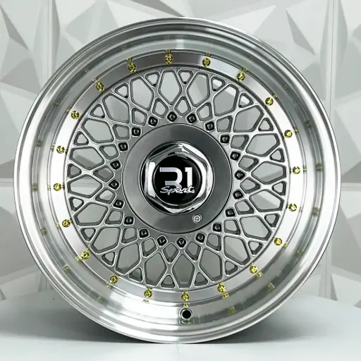 [151532] RIN 15X8 4-100/114.3 R1 SPORT DX163 HYPER BLACK MACHINE LIP GOLD RIVETS ET20 CB7