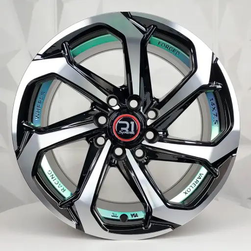 [146614] RIN 14X7.5 4-100/114.3 R1 SPORT 373 BLACK MACHINE AND GREEN UNDERCUT ET0 CB73.1