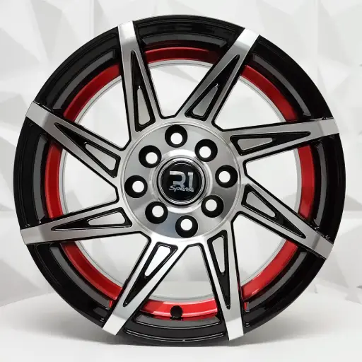 [154884] RIN 15X7 4-100/114.3 R1 SPORT QC2057 BLACK MACHINE FACE RED UNDERCUT* ET10 CB73.1