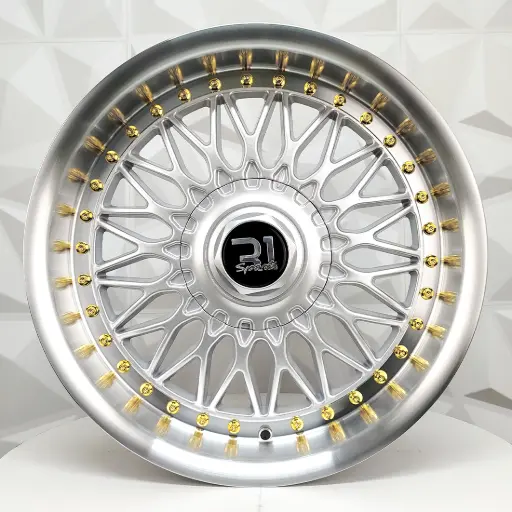 [170633R] RIN 17X9 4-100/114.3 R1 SPORT 7953R BB SILVER MI GOLD RIVETS ET22 CB73.1