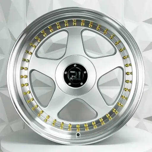 [180037F] RIN 18X8.5 5-100/112 R1 SPORT 10518 SILVER MI GOLD RIVETS ET40 CB73.1