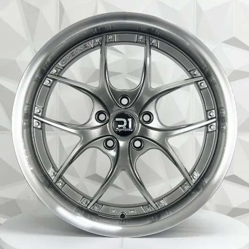 [181504F] RIN 18X8.5 5-113 R1 SPORT A012 HYPER BLACK MI CHROME RIVETS ET35 CB73.1