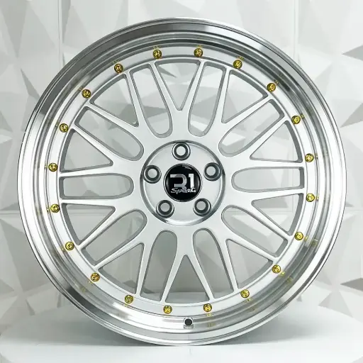[181505F] RIN 18X8 5-100 R1 SPORT A038 SILVER MACHINE LIP GOLD RIVETS ET30 CB73.1