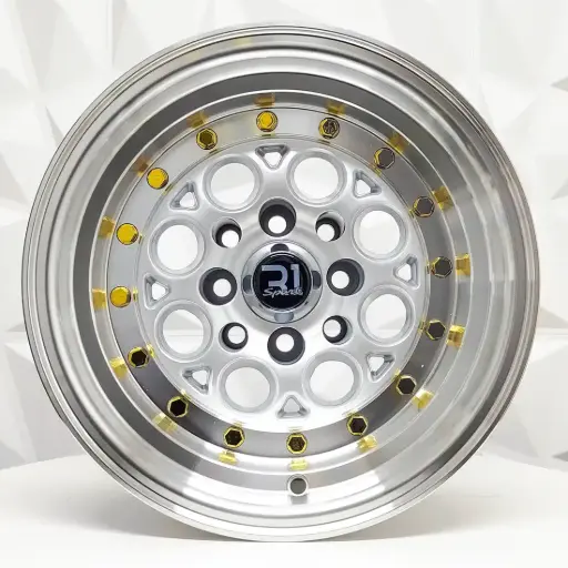 [136549F] RIN 13X8 4-100/114.3 R1 SPORT 767 SILVER MACHINE LIP GOLD RIVETS ET-10 CB73.1